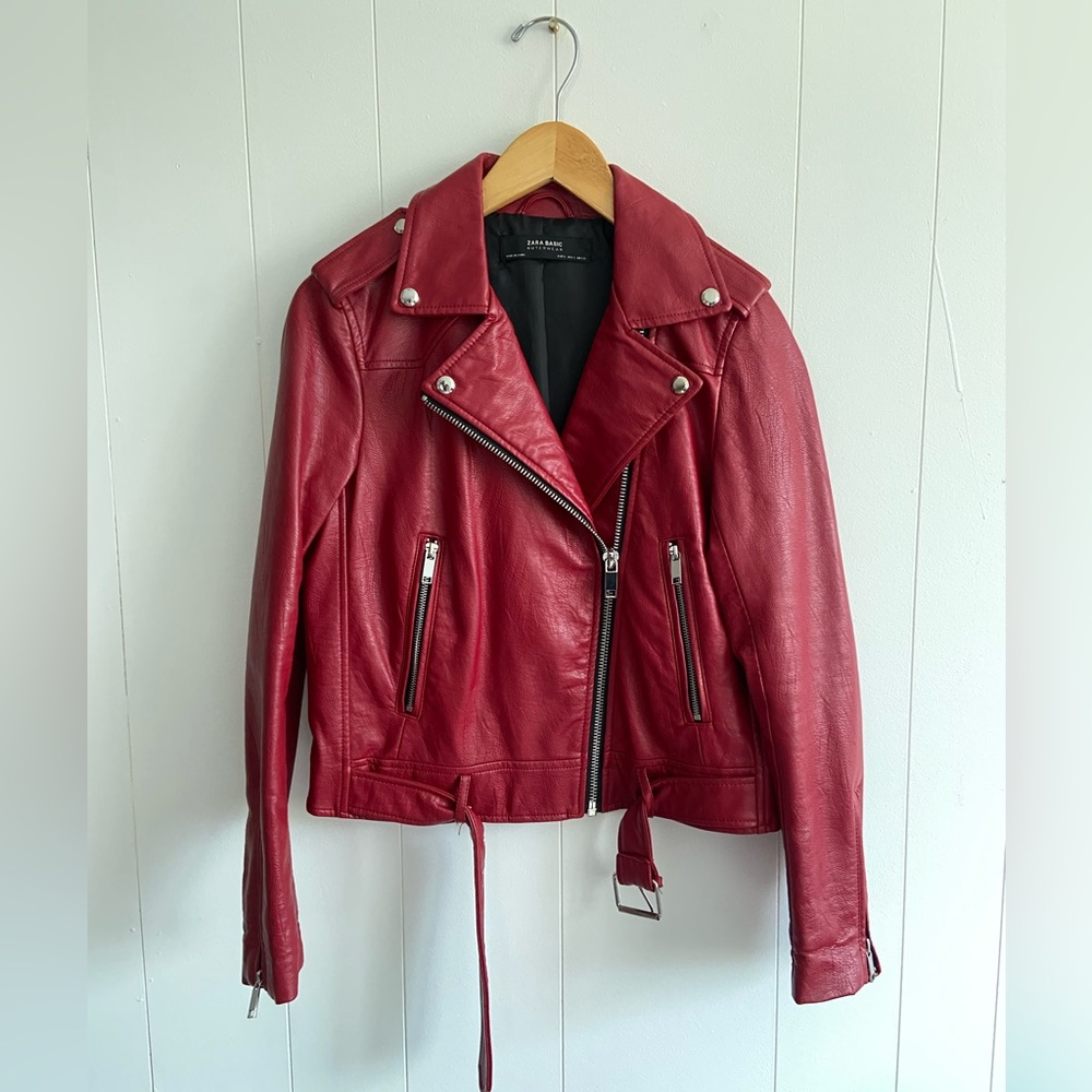 Faux Leather Red Moto Jacket
